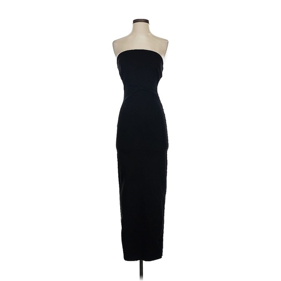 Zara Black Denim Stretch Strapless Midi Tube Dress - Picture 3 of 5